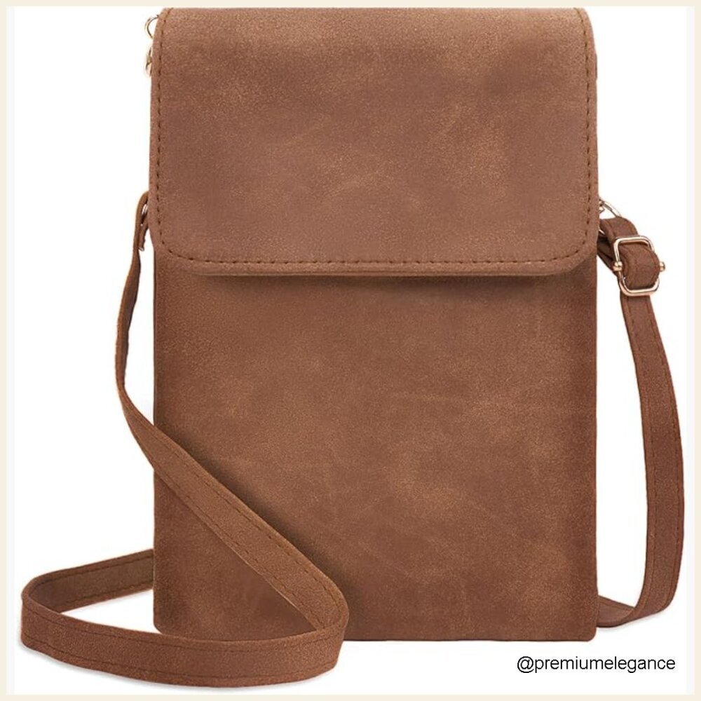 Small PU Leather Crossbody Bag Adjustable Strap 5 Compartments Phone Purse